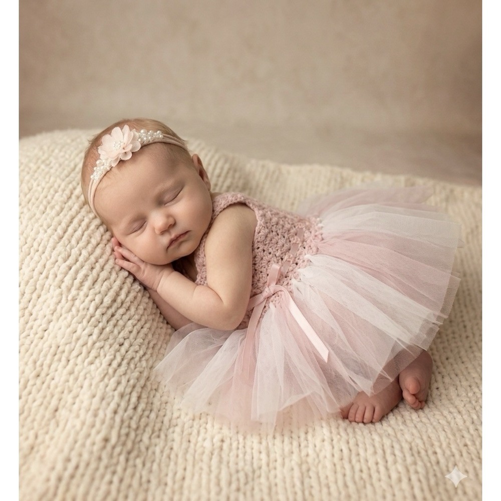 Elly & Emmy My First Dress Up 0-6 Months Baby Photoshoot Pink Knit Tulle Flower